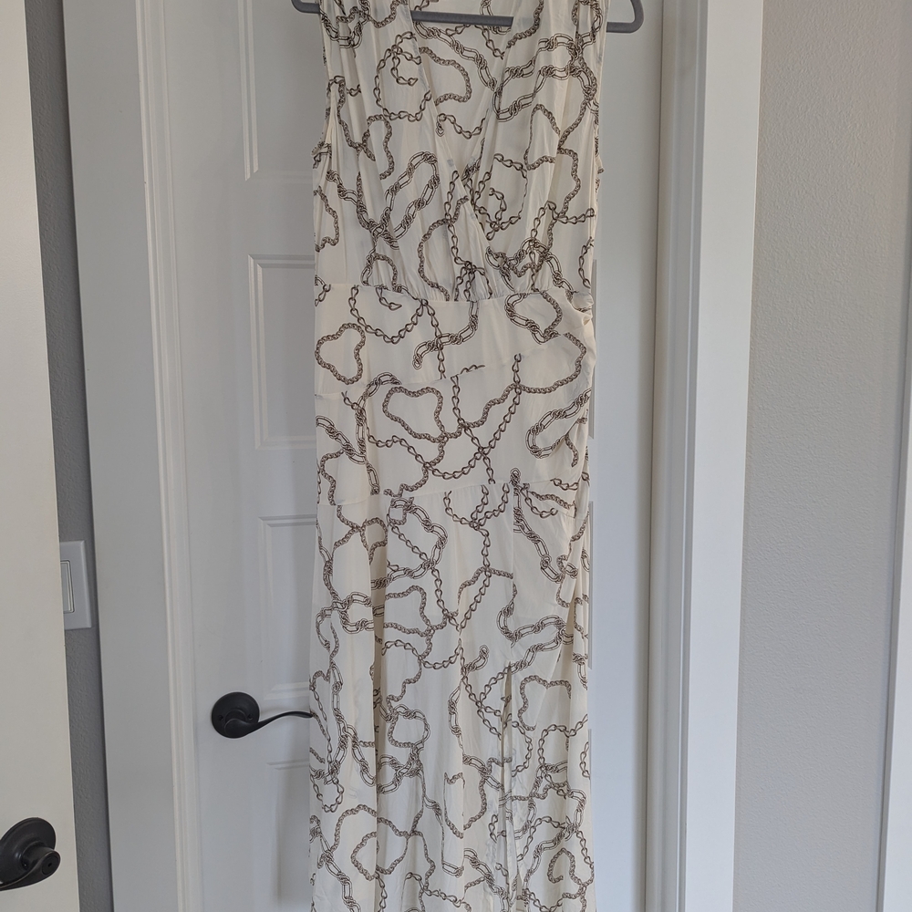 Veronica Beard Cream Dress with Brown Chain Pattern